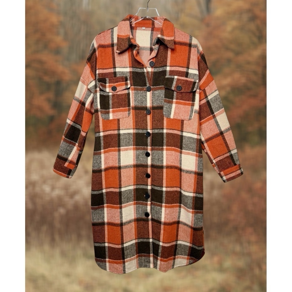 American Singer Orange Plaid Inspired By Cover Art Fall Oversized Shacket Sz M
